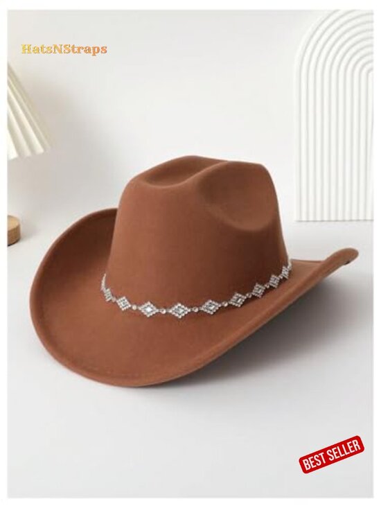 Verdusa Cowgirl Hat Rhinestone Wide Brim Western Party main image 3